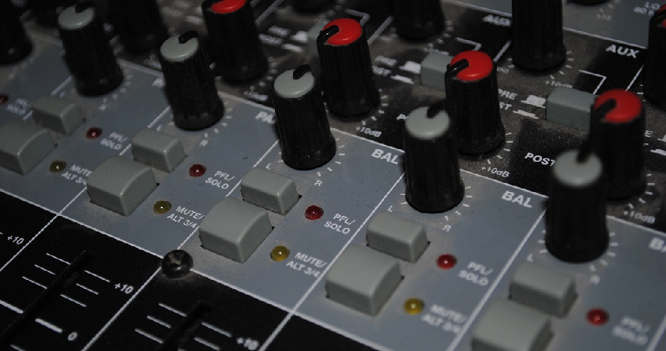 The picture shows an audio mixer.